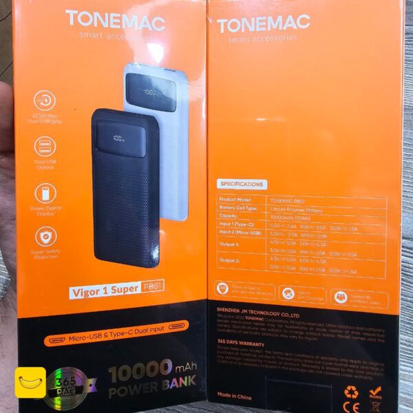 پاوربانک 10000mAh برند TONEMAC مدل pbs1