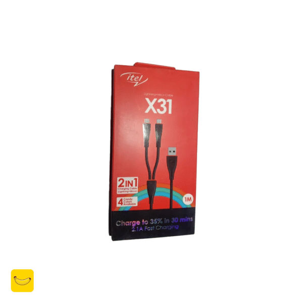 کابل شارژر دوکاره usb به لایتنینگ و میکرو برند itel مدل X31