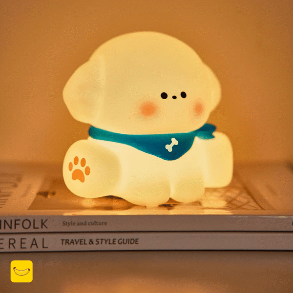 چراغ خواب فانتزی سیلیکونی طرح توله سگ با شالگردن آبی