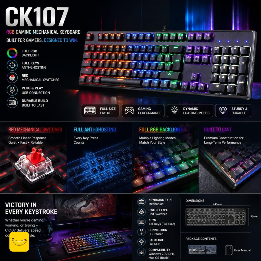 کیبورد گیمینگ مکانیکی MOTOSPEED مدل CK107